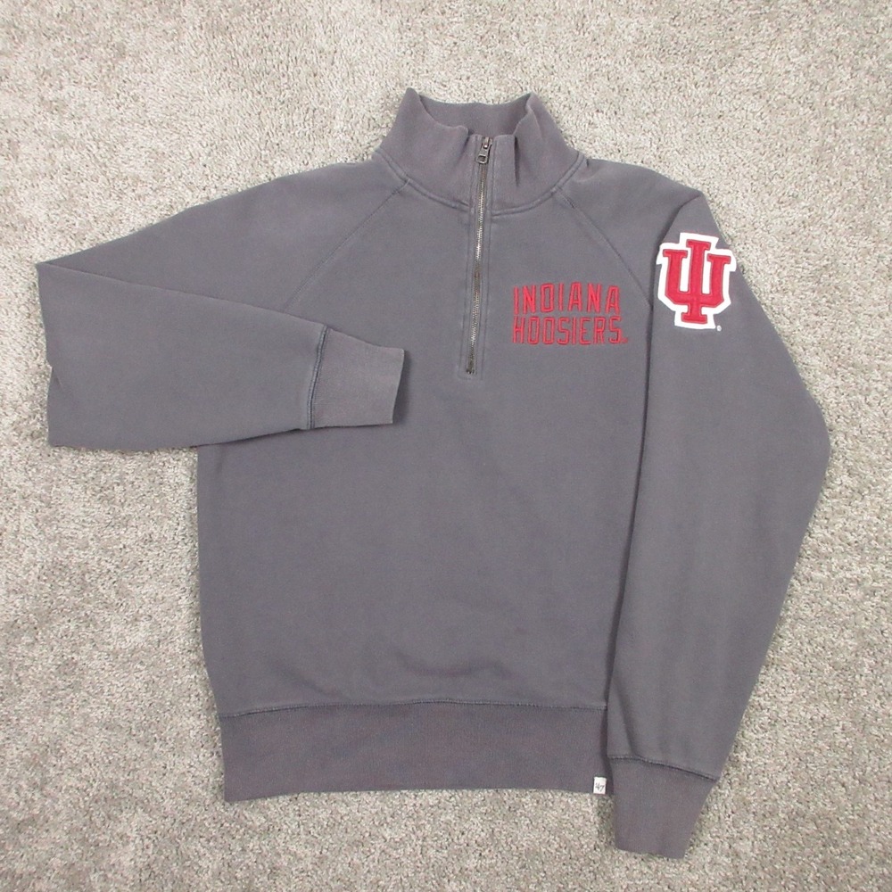 Indiana Hoosiers Sweater Mens Medium Gray 1/4 Zip Pullover Sweatshirt 47 Brand